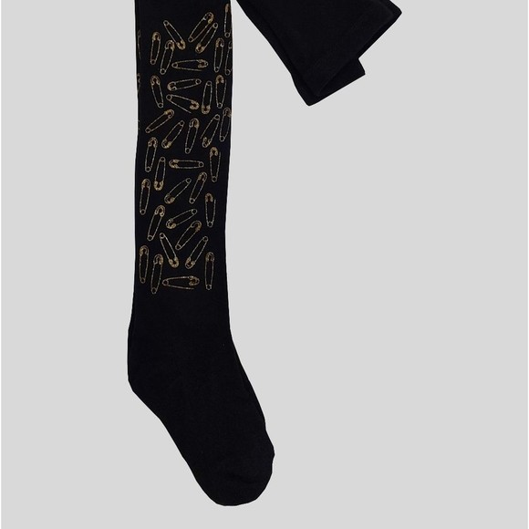 Zubii Girl's Footed Tights Size 10 Black with Pins Pack of 2 - Picture 3 of 4